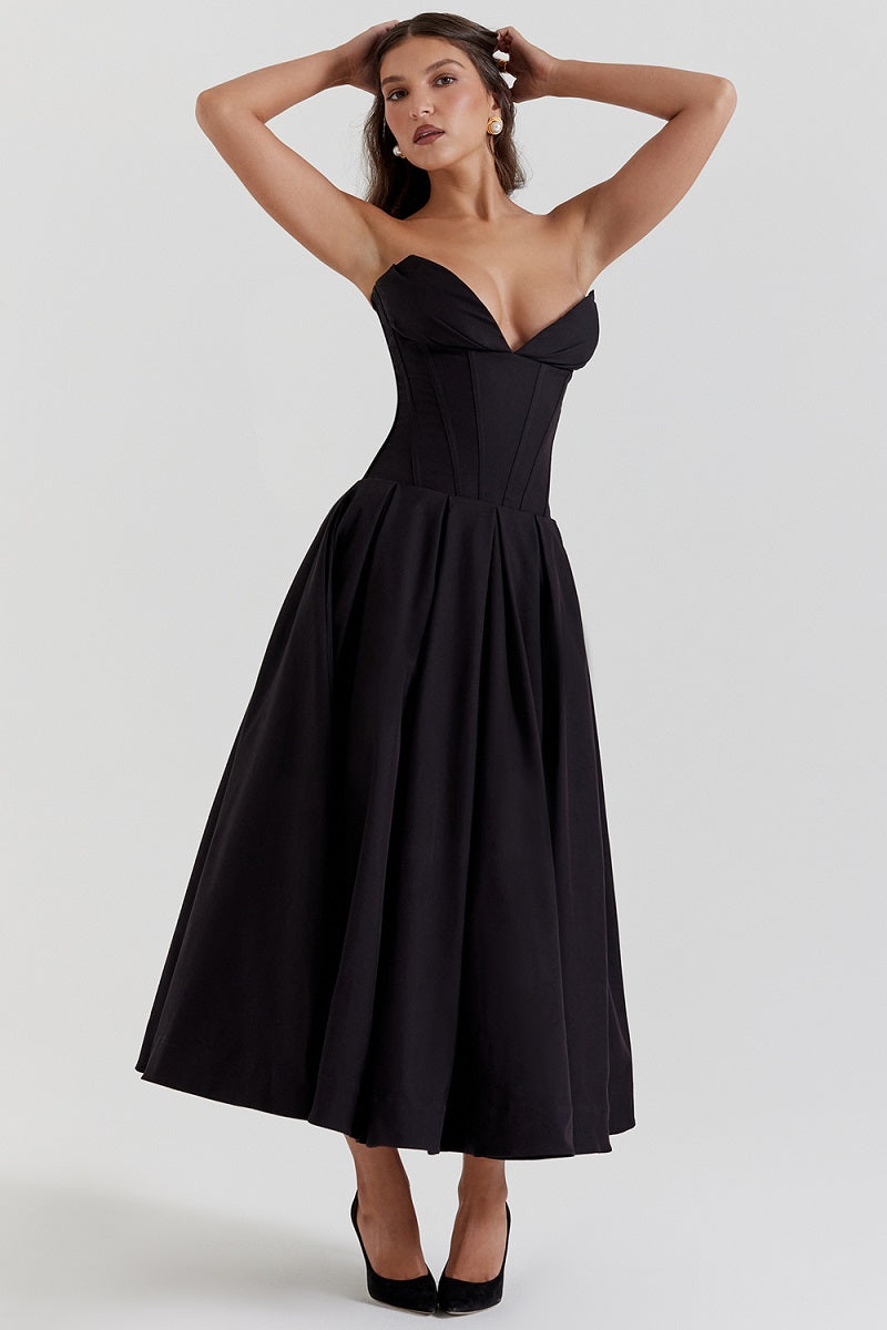 Vestido cóctel midi con escote corsé | Estilo de noche elegante y sensual