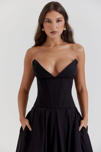 Vestido cóctel midi con escote corsé | Estilo de noche elegante y sensual