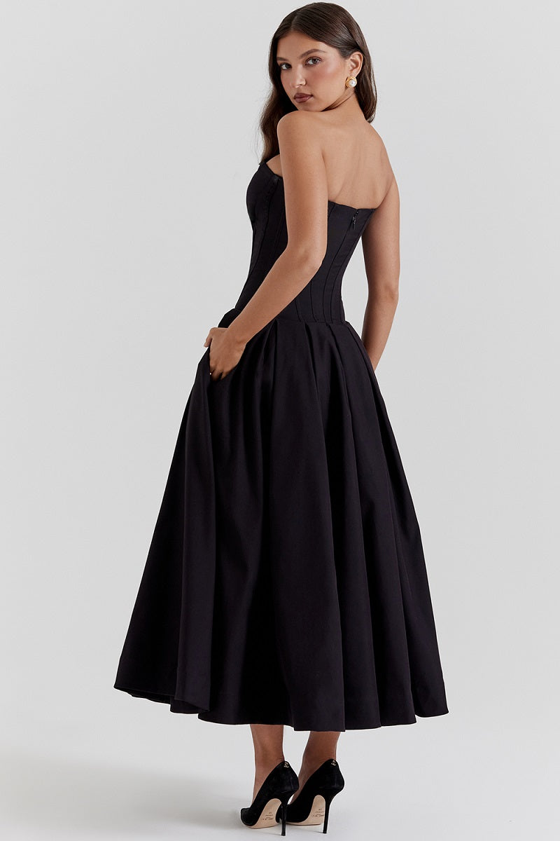 Vestido cóctel midi con escote corsé | Estilo de noche elegante y sensual