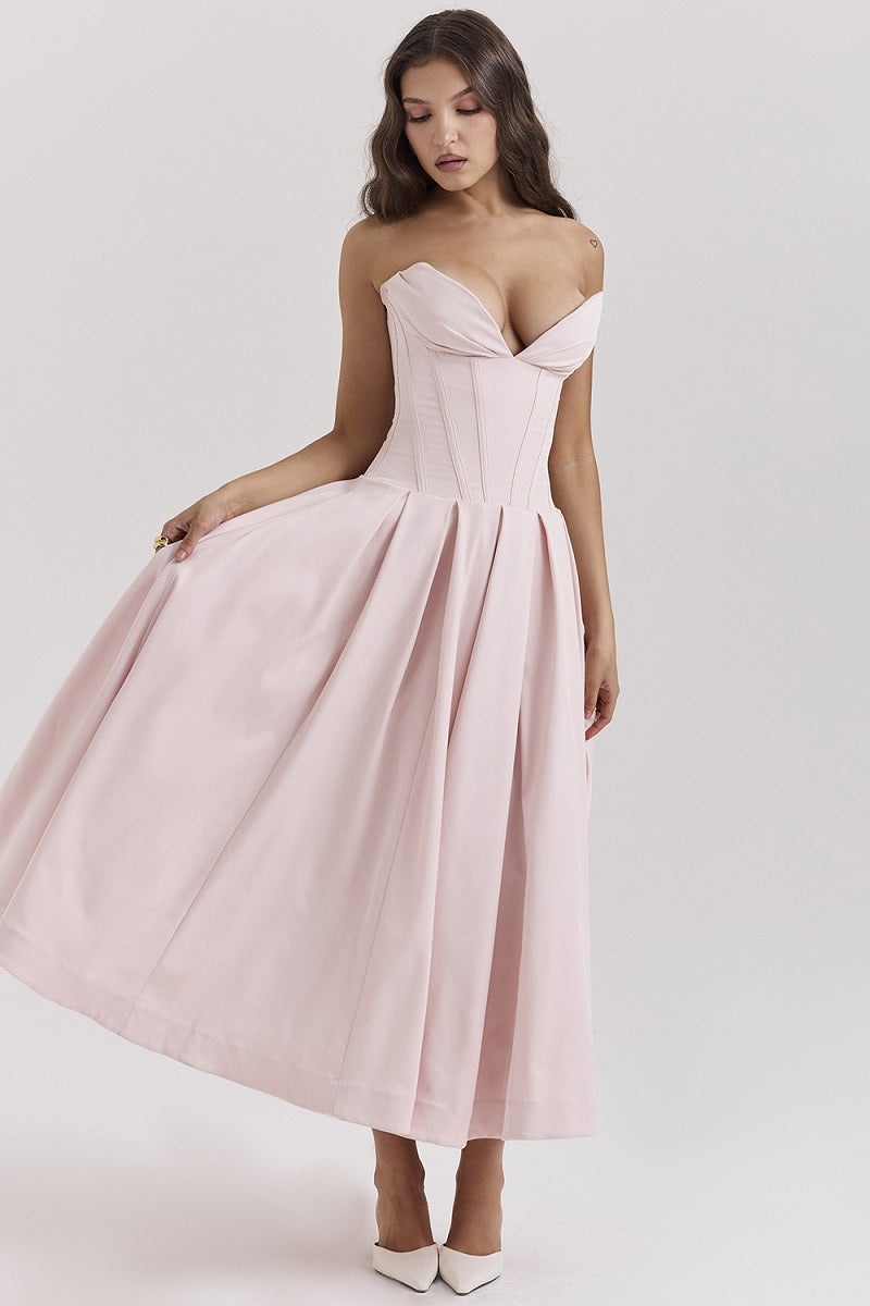 Vestido cóctel midi con escote corsé | Estilo de noche elegante y sensual