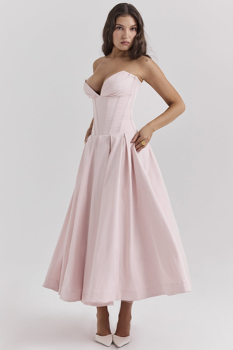 Vestido cóctel midi con escote corsé | Estilo de noche elegante y sensual