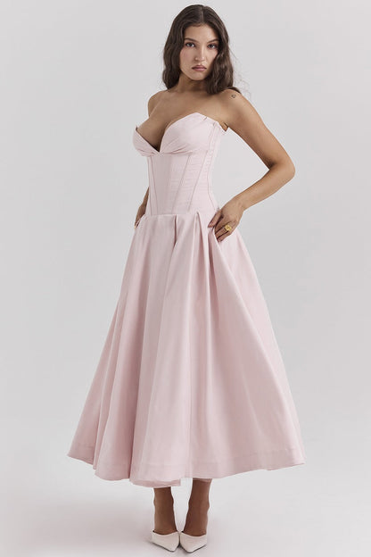 Vestido cóctel midi con escote corsé | Estilo de noche elegante y sensual
