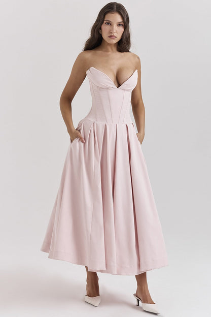 Vestido cóctel midi con escote corsé | Estilo de noche elegante y sensual