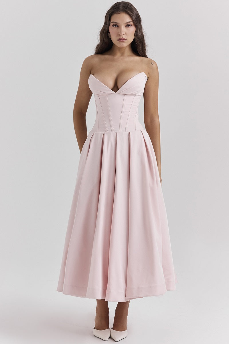 Vestido cóctel midi con escote corsé | Estilo de noche elegante y sensual