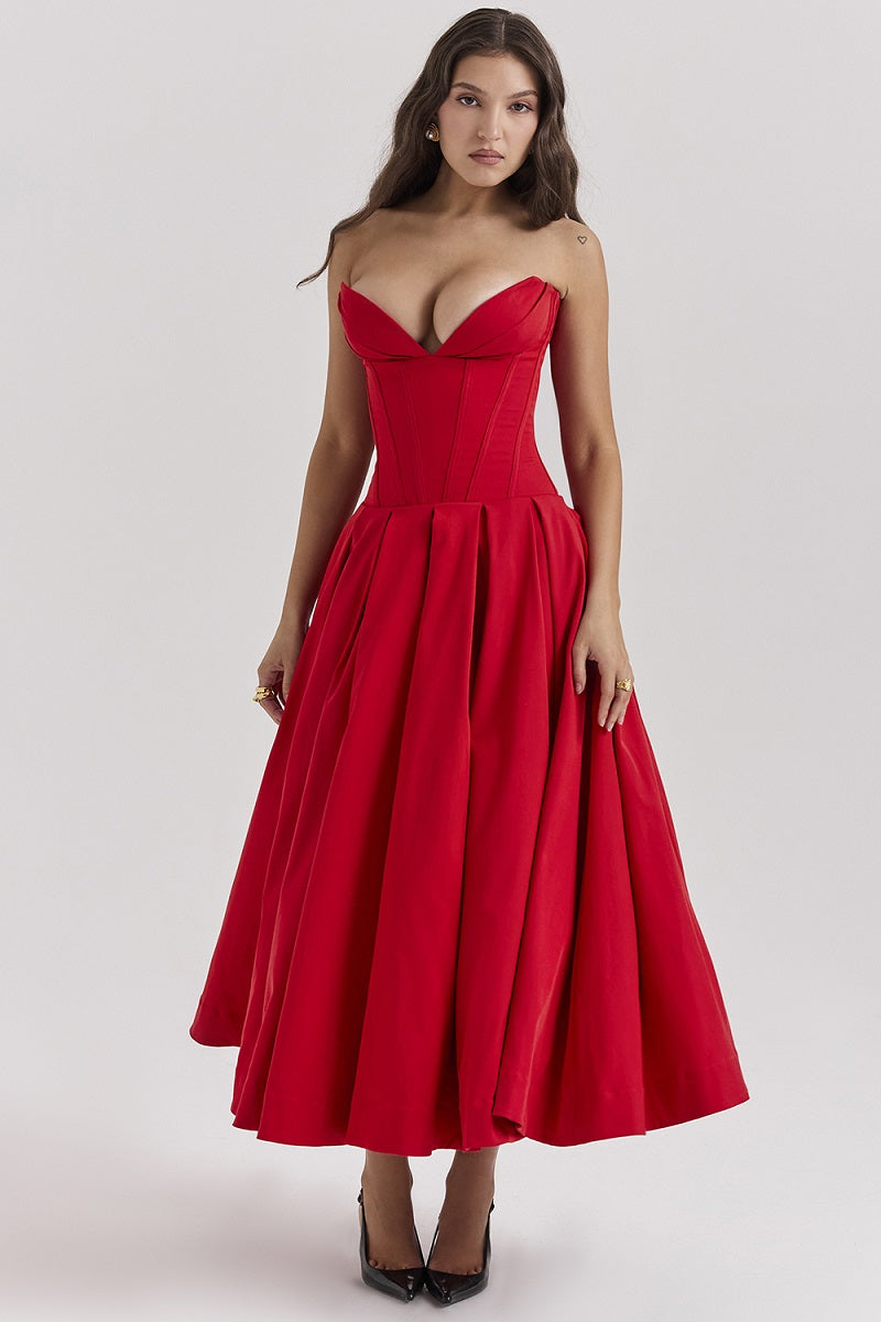 Vestido cóctel midi con escote corsé | Estilo de noche elegante y sensual