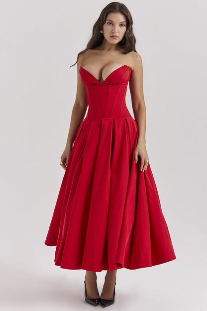 Vestido cóctel midi con escote corsé | Estilo de noche elegante y sensual