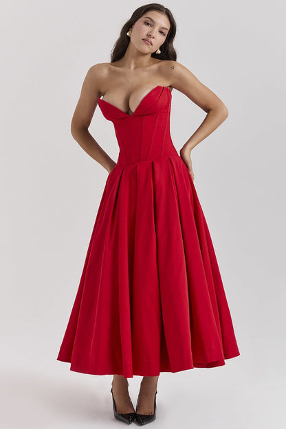 Vestido cóctel midi con escote corsé | Estilo de noche elegante y sensual