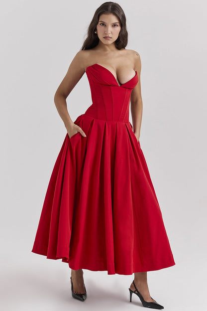 Vestido cóctel midi con escote corsé | Estilo de noche elegante y sensual