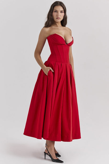 Vestido cóctel midi con escote corsé | Estilo de noche elegante y sensual