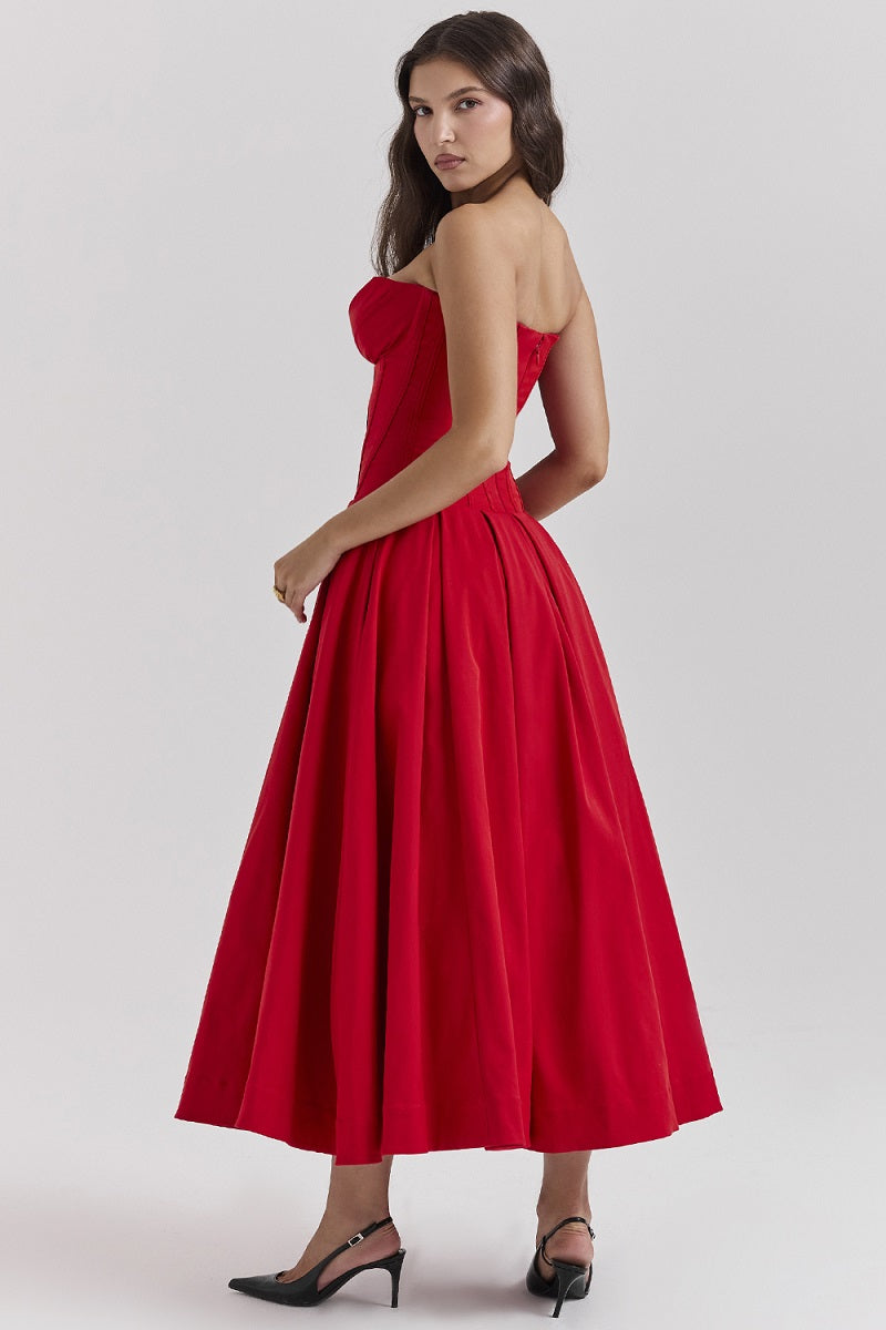Vestido cóctel midi con escote corsé | Estilo de noche elegante y sensual