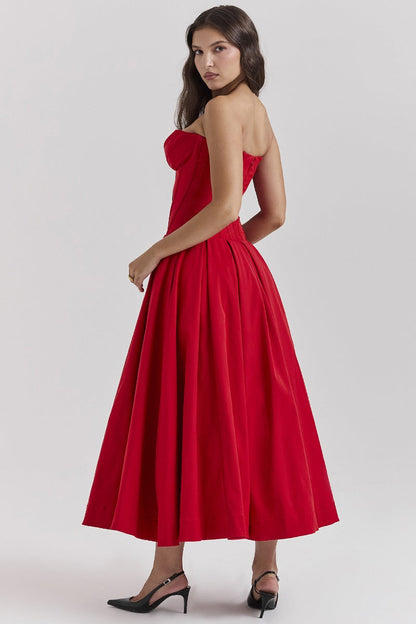 Vestido cóctel midi con escote corsé | Estilo de noche elegante y sensual