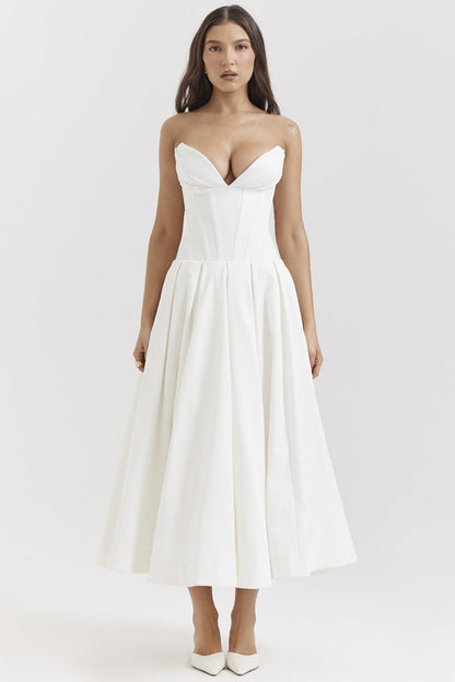 Vestido cóctel midi con escote corsé | Estilo de noche elegante y sensual