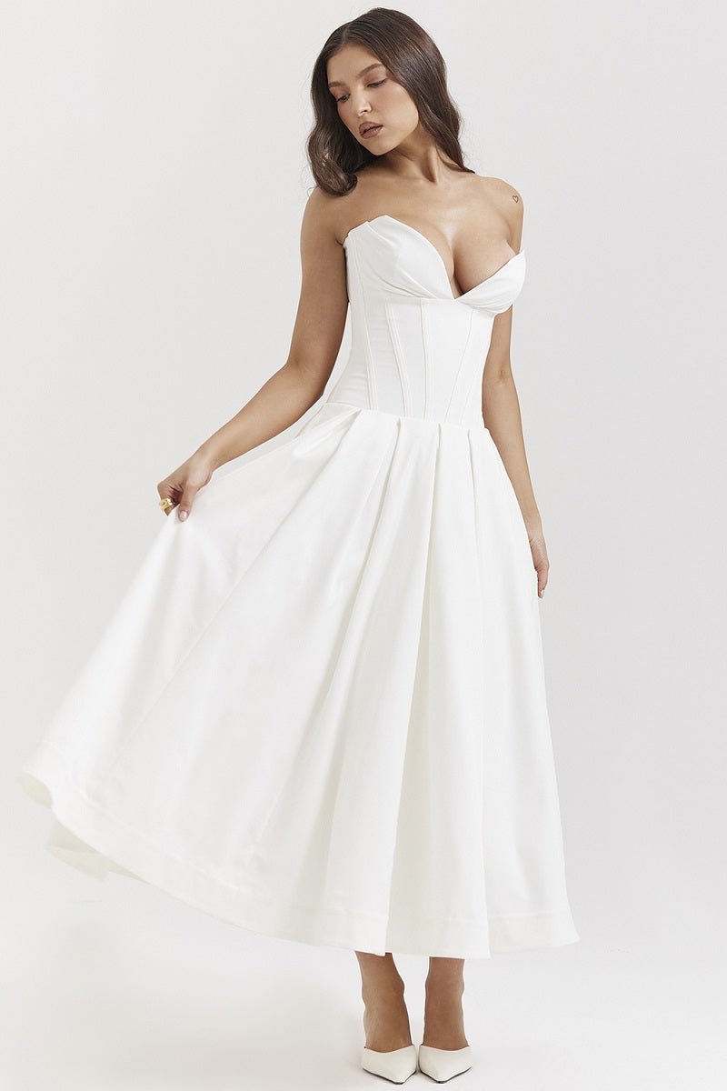 Vestido cóctel midi con escote corsé | Estilo de noche elegante y sensual
