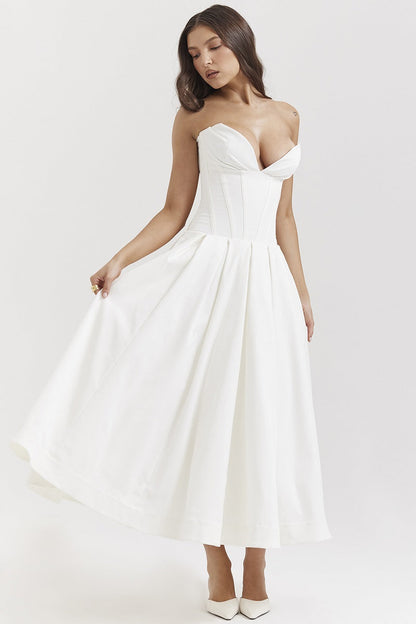 Vestido cóctel midi con escote corsé | Estilo de noche elegante y sensual