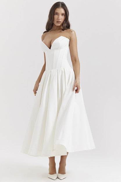Vestido cóctel midi con escote corsé | Estilo de noche elegante y sensual
