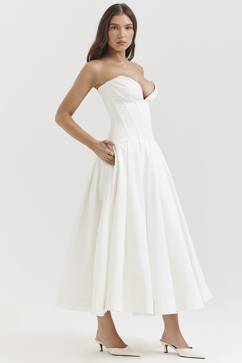 Vestido cóctel midi con escote corsé | Estilo de noche elegante y sensual