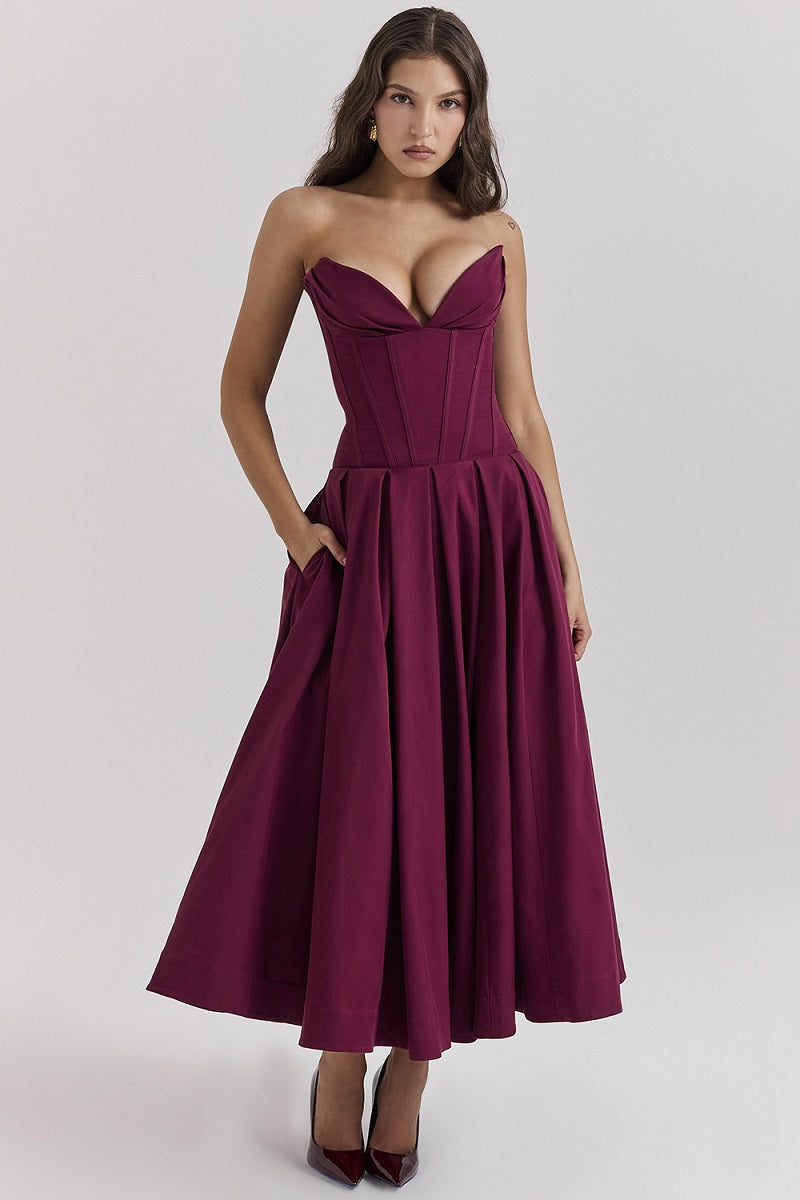 Vestido cóctel midi con escote corsé | Estilo de noche elegante y sensual