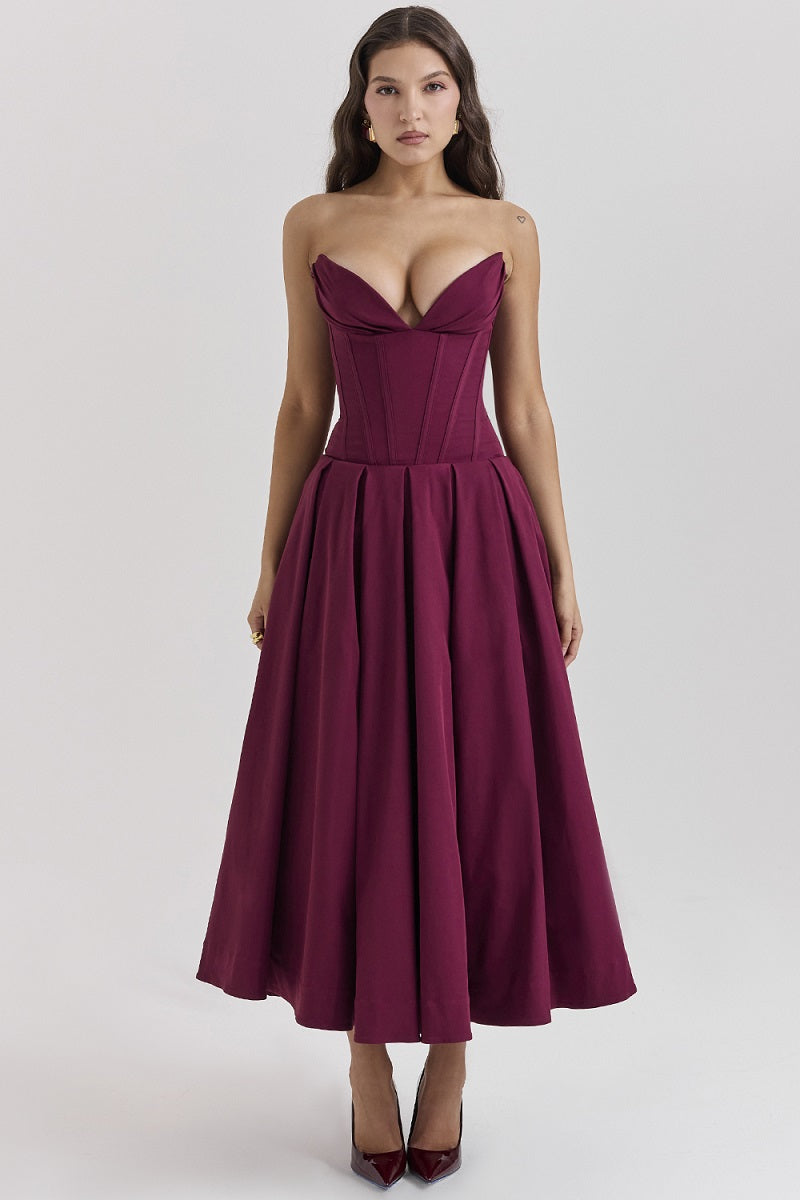 Vestido cóctel midi con escote corsé | Estilo de noche elegante y sensual
