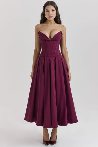 Vestido cóctel midi con escote corsé | Estilo de noche elegante y sensual