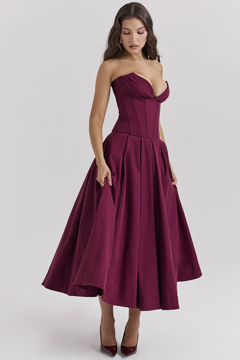 Vestido cóctel midi con escote corsé | Estilo de noche elegante y sensual