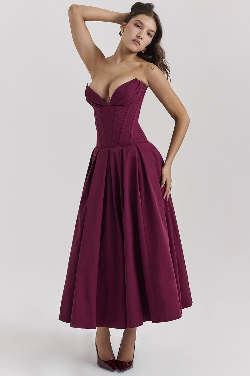 Vestido cóctel midi con escote corsé | Estilo de noche elegante y sensual