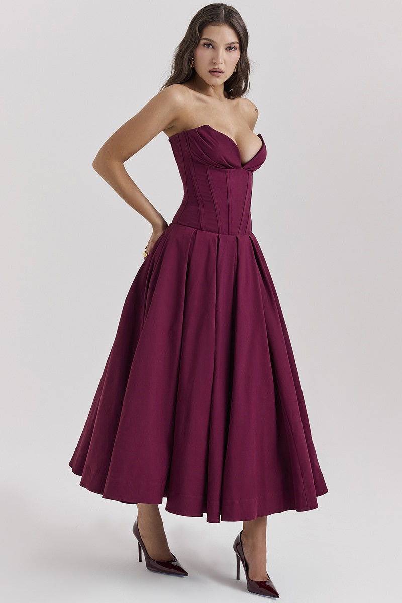 Vestido cóctel midi con escote corsé | Estilo de noche elegante y sensual