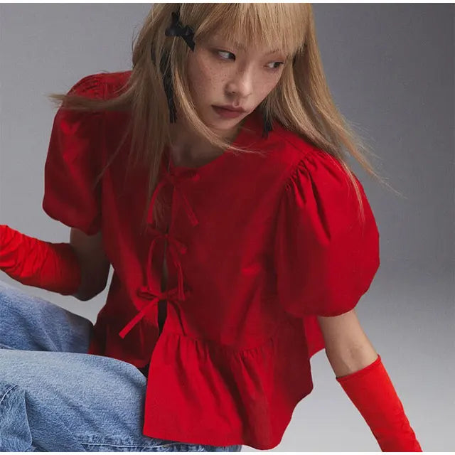 Blusa de moda con estampado de leopardo y mangas abullonadas