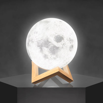 Lámpara de luna con base de madera luz de mesa 3D
