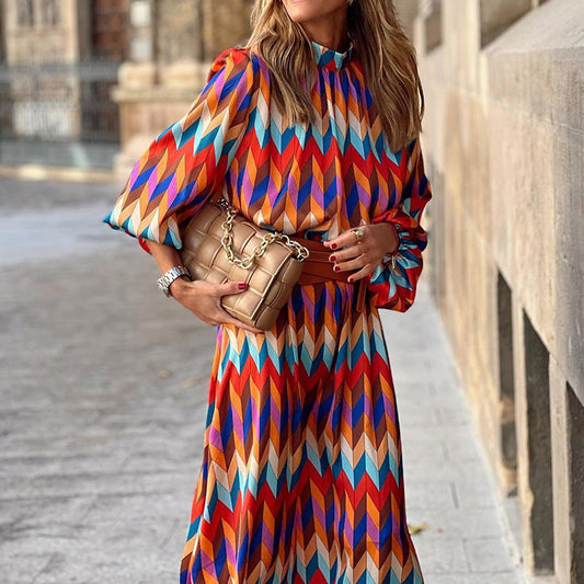 Kaia - Vestido largo de fiesta con estampados geométricos