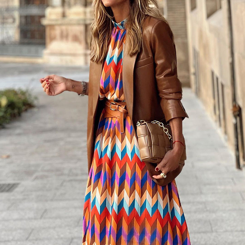 Kaia - Abito lungo da festa con stampe geometriche