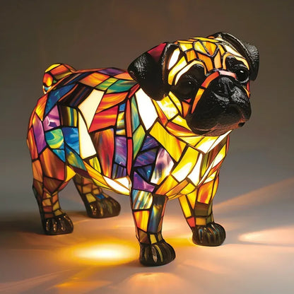 Handmade Stained Glass Dog Lamp – Warm Glow Light for Dog Lovers