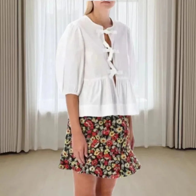 Blusa de moda con estampado de leopardo y mangas abullonadas