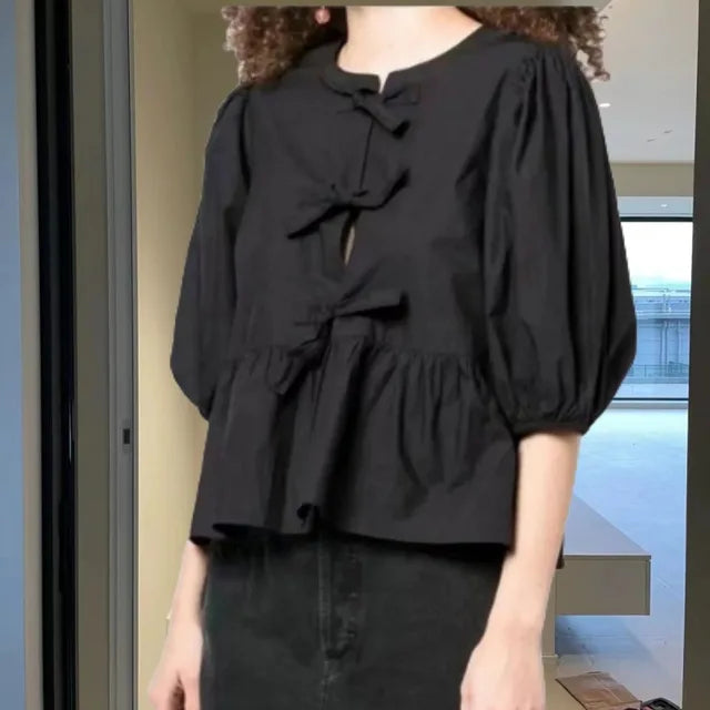 Blusa de moda con estampado de leopardo y mangas abullonadas