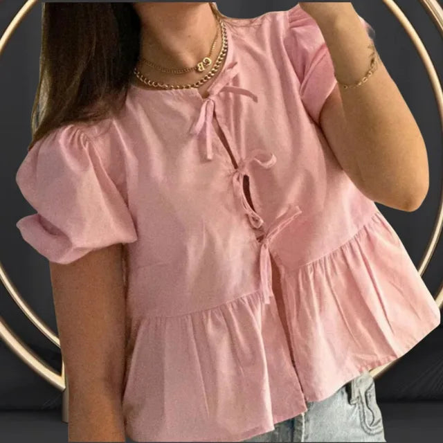 Blusa de moda con estampado de leopardo y mangas abullonadas