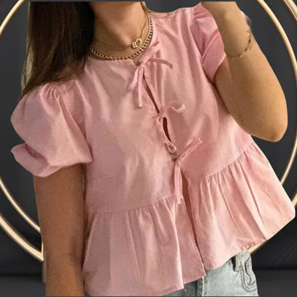 Blusa de moda con estampado de leopardo y mangas abullonadas