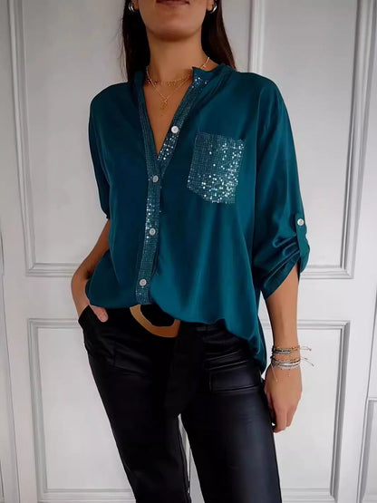 Kelley | Blusa de V-Cuello Brillante