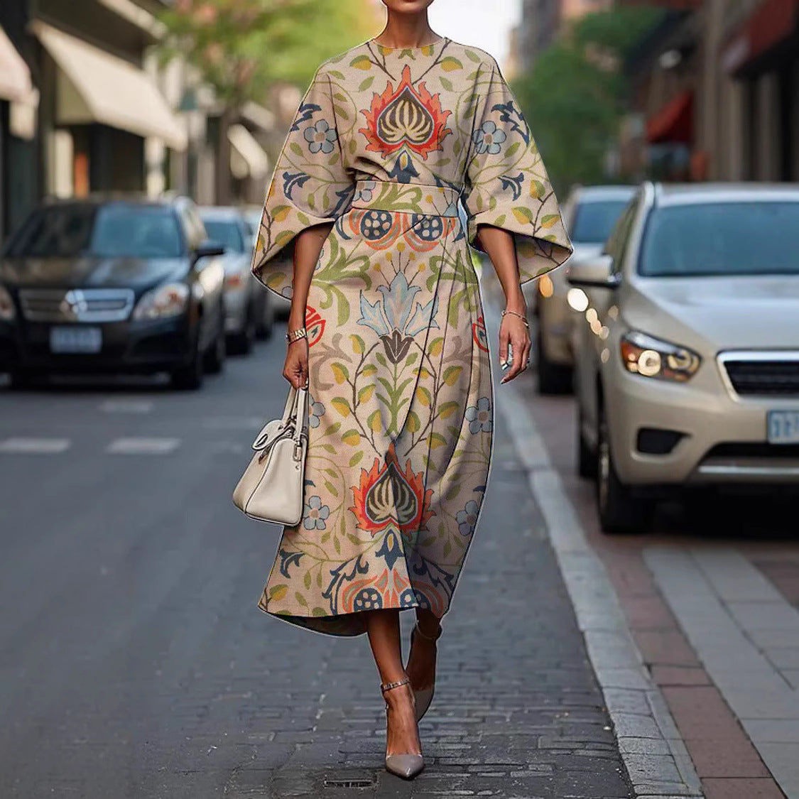 Zoraida - Vestido largo elegante con mangas murciélago
