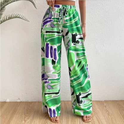Pantaloni a gamba larga da donna – Stampa astratta – Vita elastica – Vestibilità fluida e leggera