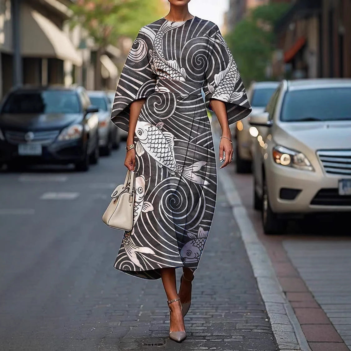 Zoraida - Vestido largo elegante con mangas murciélago