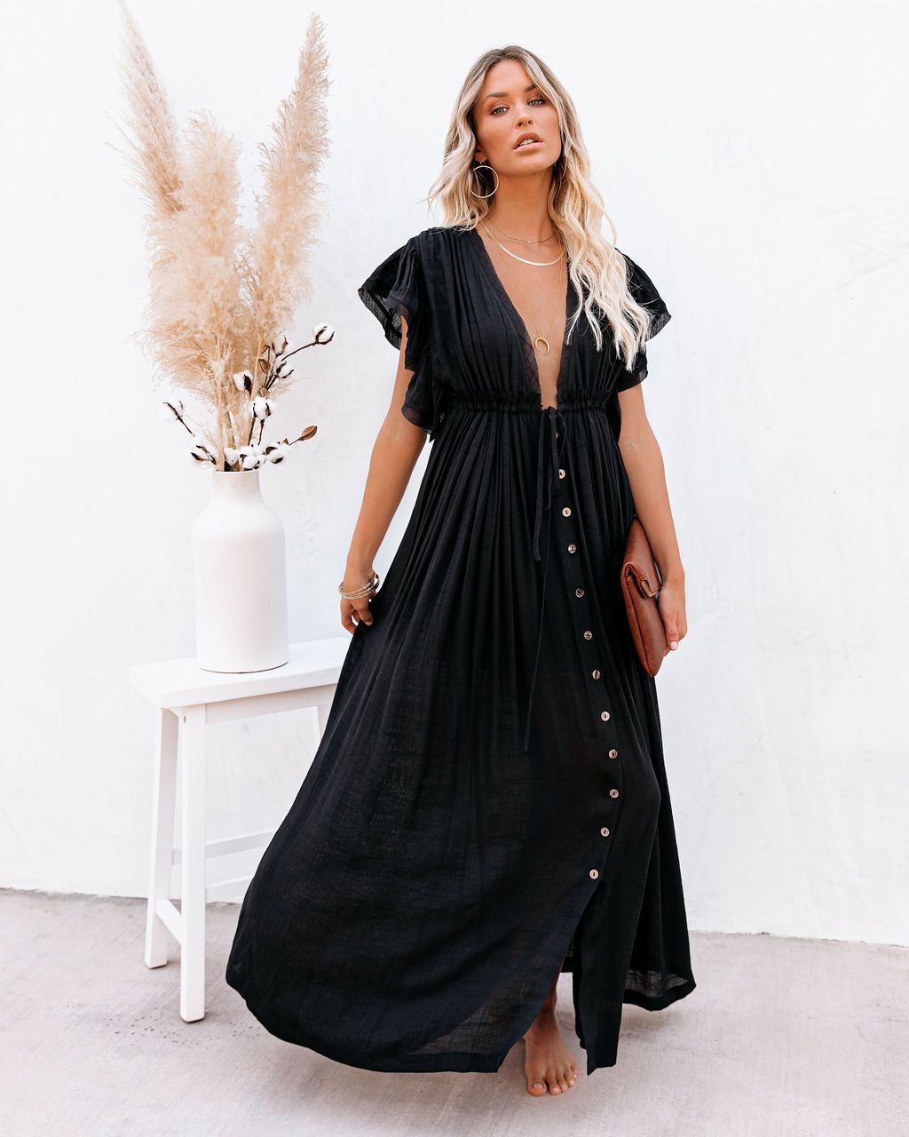 Audra - Vestido Kimono Bohemio de Playa con Escote en V
