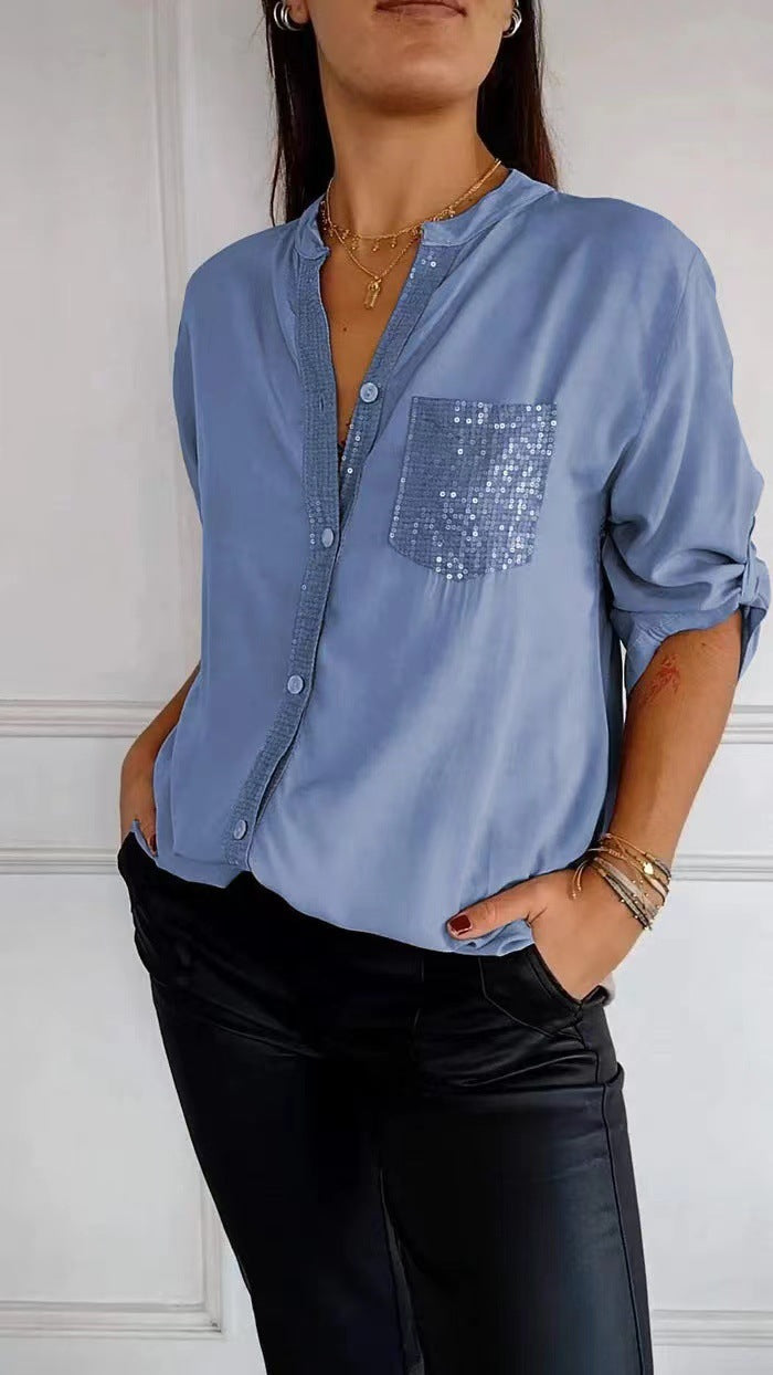 Kelley | Blusa de V-Cuello Brillante