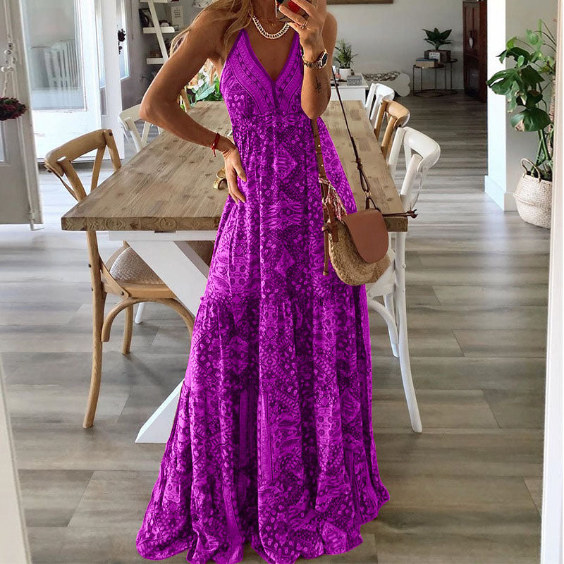 Wren - Vestido maxi bohemio con tirantes de espagueti y escote en V