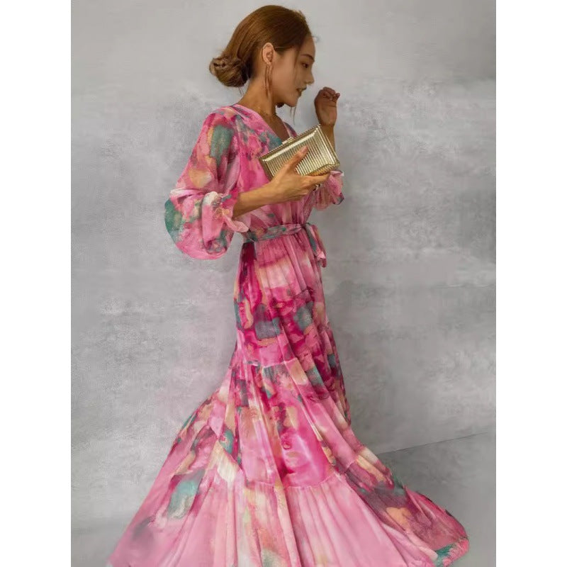 Trinity - Vestido Maxi Bohemio Plisado con Escote en V