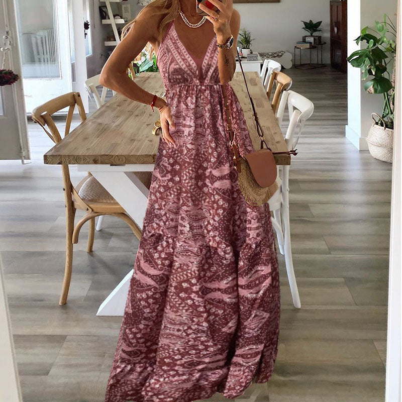 Wren - Vestido maxi bohemio con tirantes de espagueti y escote en V