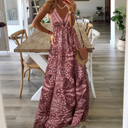 Wren - Vestido maxi bohemio con tirantes de espagueti y escote en V