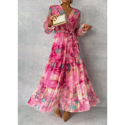 Trinity - Vestido Maxi Bohemio Plisado con Escote en V
