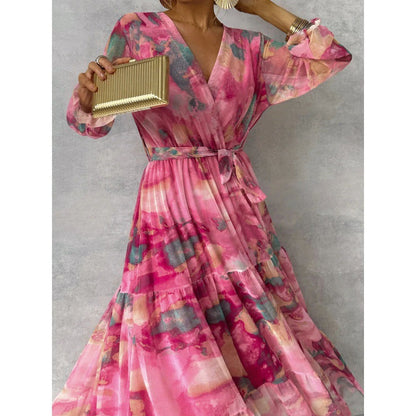Trinity - Vestido Maxi Bohemio Plisado con Escote en V