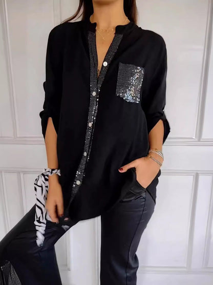 Kelley | Blusa de V-Cuello Brillante