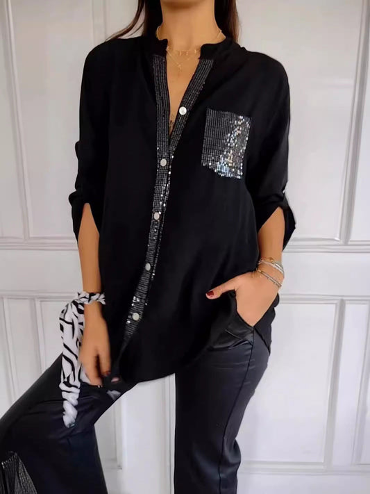 Kelley | Blusa de V-Cuello Brillante