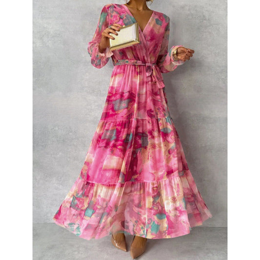 Trinity - Vestido Maxi Bohemio Plisado con Escote en V